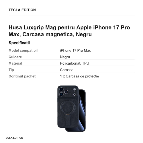 Husa Luxgrip Mag pentru Apple iPhone 17 Pro Max, Carcasa magnetica, Negru [2]