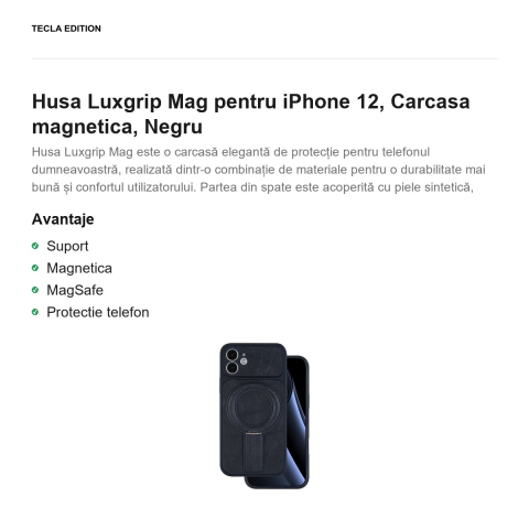 Husa Luxgrip Mag pentru iPhone 12, Carcasa magnetica, Negru [1]