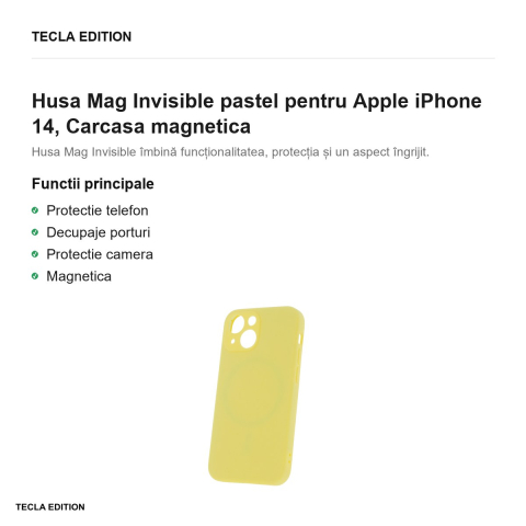 Husa Mag Invisible pastel pentru Apple iPhone 14, Carcasa magnetica, Galben [1]