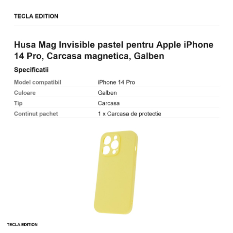 Husa Mag Invisible pastel pentru Apple iPhone 14 Pro, Carcasa magnetica, Galben [2]