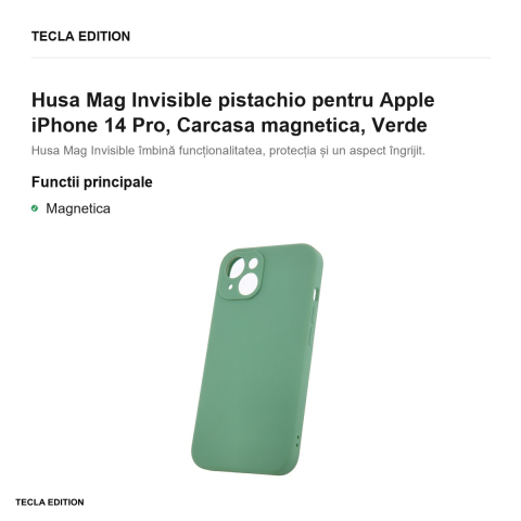 Husa Mag Invisible pistachio pentru Apple iPhone 14 Pro, Carcasa magnetica, Verde [1]
