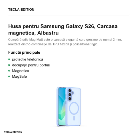 Husa Mag Matt camera pentru Samsung Galaxy S26, Carcasa magnetica, Albastru [1]