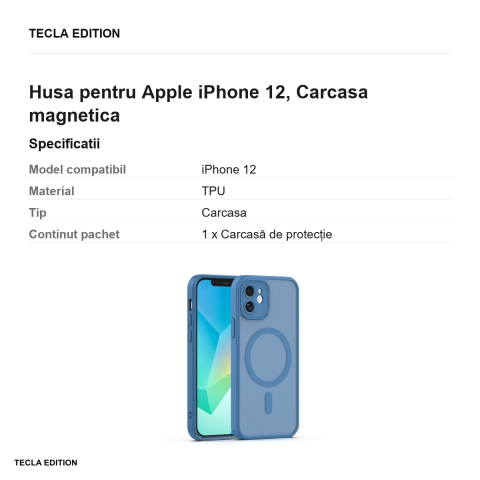 Husa Mag Matt pentru Apple iPhone 12, Carcasa magnetica, Albastru inchis [2]