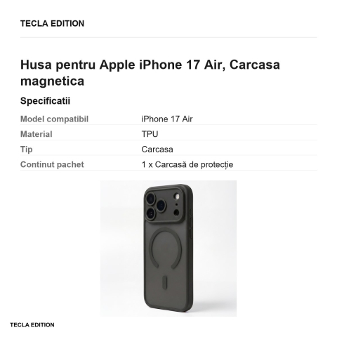 Husa Mag Matt pentru Apple iPhone 17 Air, Carcasa magnetica, Negru [2]