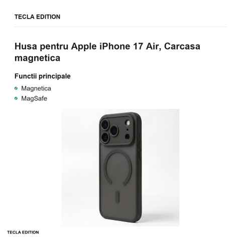 Husa Mag Matt pentru Apple iPhone 17 Air, Carcasa magnetica, Negru [1]