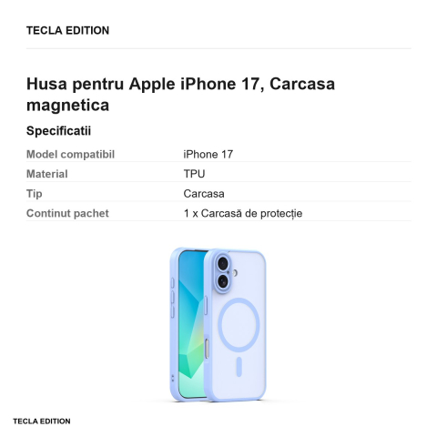 Husa Mag Matt pentru Apple iPhone 17, Carcasa magnetica, Albastru deschis [2]