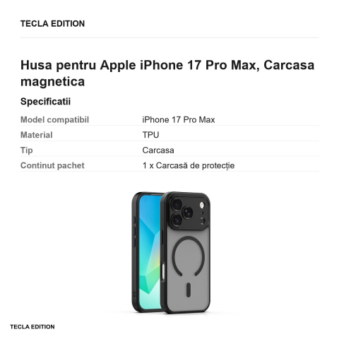Husa Mag Matt pentru Apple iPhone 17 Pro Max, Carcasa magnetica, Negru [2]