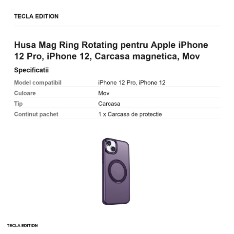 Husa Mag Ring Rotating pentru Apple iPhone 12 Pro, iPhone 12, Carcasa magnetica, Mov [2]
