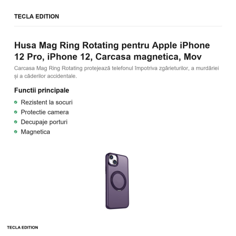 Husa Mag Ring Rotating pentru Apple iPhone 12 Pro, iPhone 12, Carcasa magnetica, Mov [1]