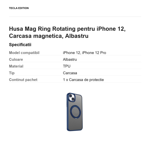 Husa Mag Ring Rotating pentru iPhone 12, Carcasa magnetica, Albastru [2]