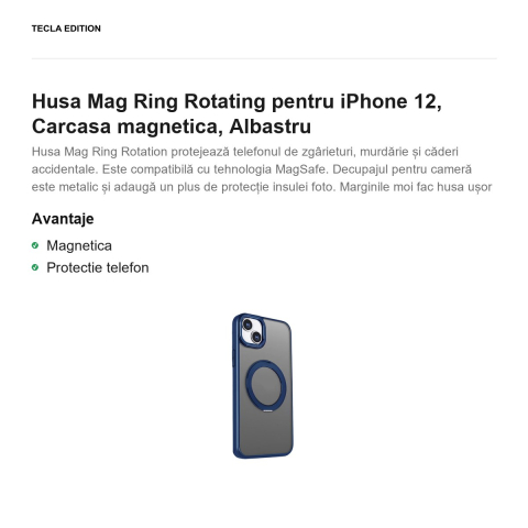 Husa Mag Ring Rotating pentru iPhone 12, Carcasa magnetica, Albastru [1]