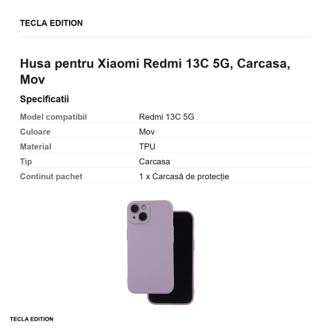 Husa Matt TPU lilac pentru Xiaomi Redmi 13C 5G, Carcasa, Mov [2]