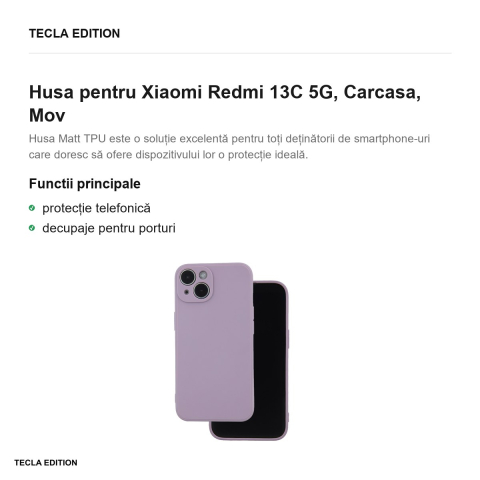 Husa Matt TPU lilac pentru Xiaomi Redmi 13C 5G, Carcasa, Mov [1]