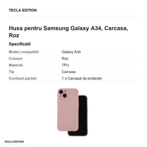 Husa Matt TPU pale pentru Samsung Galaxy A34, Carcasa, Roz [2]