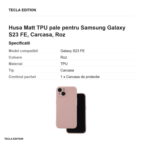 Husa Matt TPU pale pentru Samsung Galaxy S23 FE, Carcasa, Roz [2]