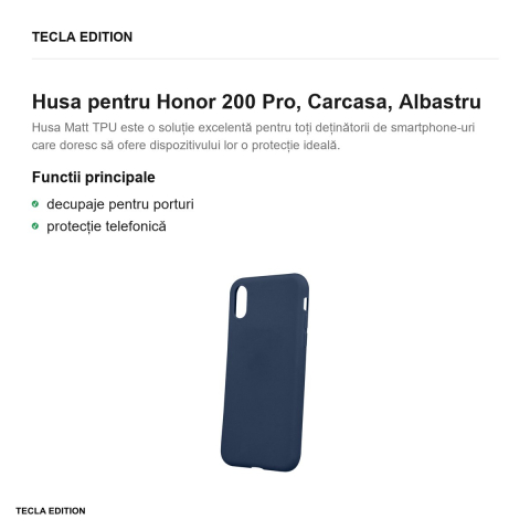Husa Matt TPU pentru Honor 200 Pro, Carcasa, Albastru [1]