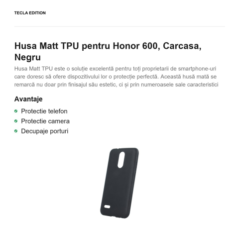 Husa Matt TPU pentru Honor 600, Carcasa, Negru [1]