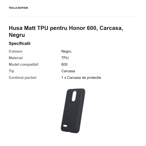 Husa Matt TPU pentru Honor 600, Carcasa, Negru [2]