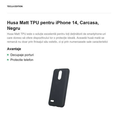Husa Matt TPU pentru iPhone 14, Carcasa, Negru [1]