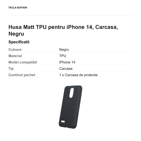 Husa Matt TPU pentru iPhone 14, Carcasa, Negru [2]