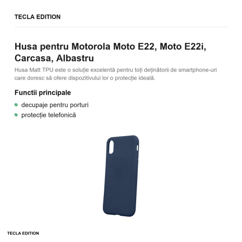 Husa Matt TPU pentru Motorola Moto E22, Moto E22i, Carcasa, Albastru [1]