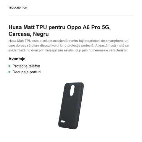 Husa Matt TPU pentru Oppo A6 Pro 5G, Carcasa, Negru [1]