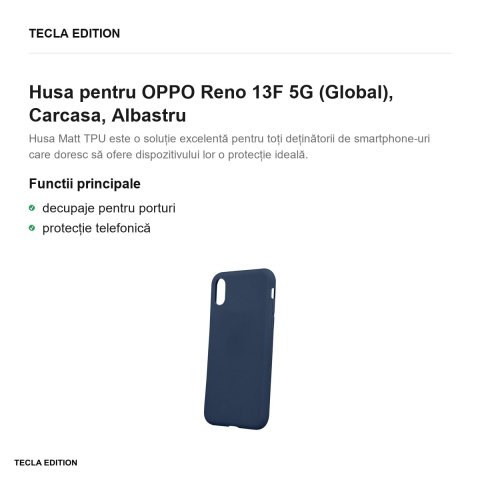 Husa Matt TPU pentru OPPO Reno 13F 5G (Global), Carcasa, Albastru [1]