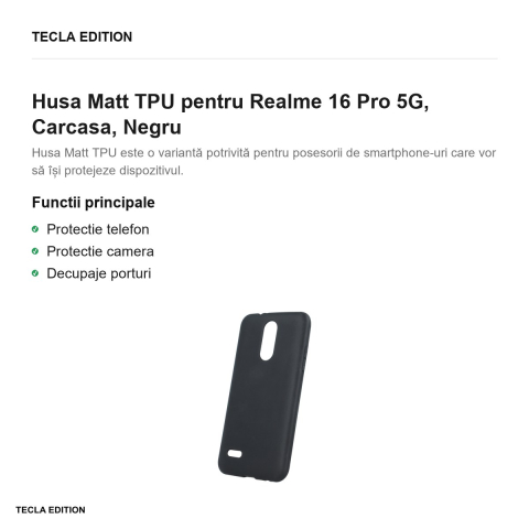 Husa Matt TPU pentru Realme 16 Pro 5G, Carcasa, Negru [1]