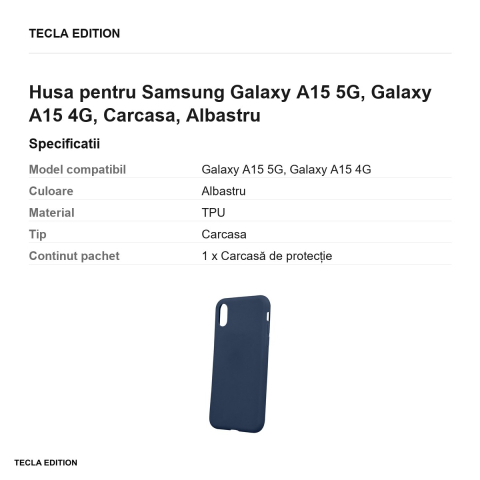 Husa Matt TPU pentru Samsung Galaxy A15 5G, Galaxy A15 4G, Carcasa, Albastru [2]