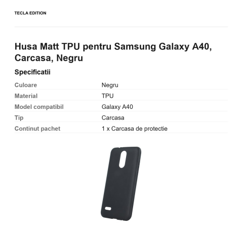 Husa Matt TPU pentru Samsung Galaxy A40, Carcasa, Negru [2]