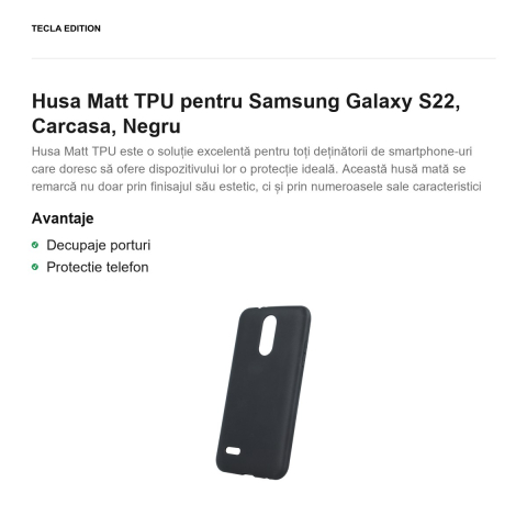 Husa Matt TPU pentru Samsung Galaxy S22, Carcasa, Negru [1]