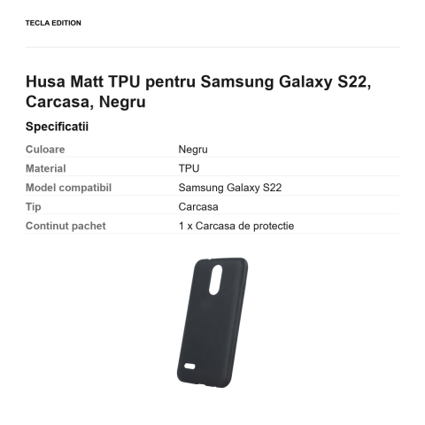 Husa Matt TPU pentru Samsung Galaxy S22, Carcasa, Negru [2]