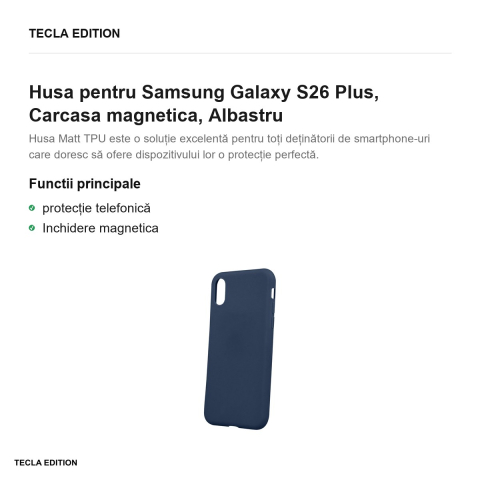 Husa Matt TPU pentru Samsung Galaxy S26 Plus, Carcasa magnetica, Albastru [1]