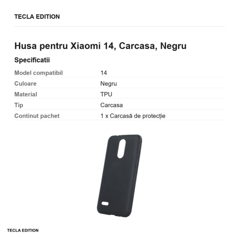 Husa Matt TPU pentru Xiaomi 14, Carcasa, Negru [2]