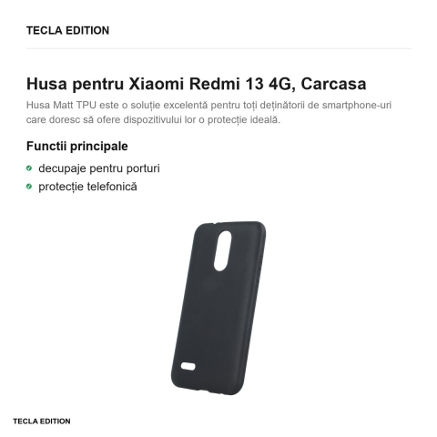 Husa Matt TPU pentru Xiaomi Redmi 13 4G, Carcasa, Negru [1]