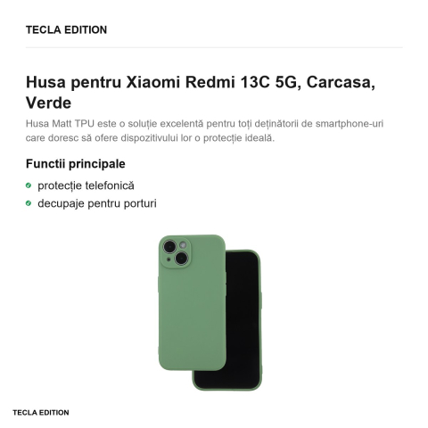 Husa Matt TPU pentru Xiaomi Redmi 13C 5G, Carcasa, Verde [1]