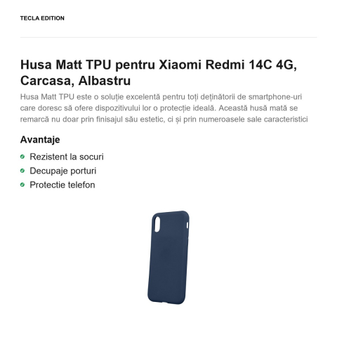 Husa Matt TPU pentru Xiaomi Redmi 14C 4G, Carcasa, Albastru [1]