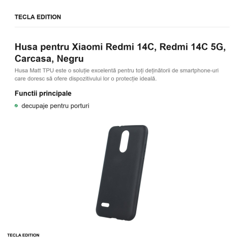Husa Matt TPU pentru Xiaomi Redmi 14C, Redmi 14C 5G, Carcasa, Negru [1]