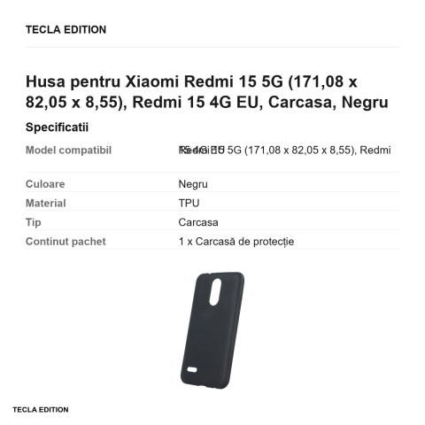Husa Matt TPU pentru Xiaomi Redmi 15 5G, Redmi 15 4G EU, Carcasa, Negru [2]