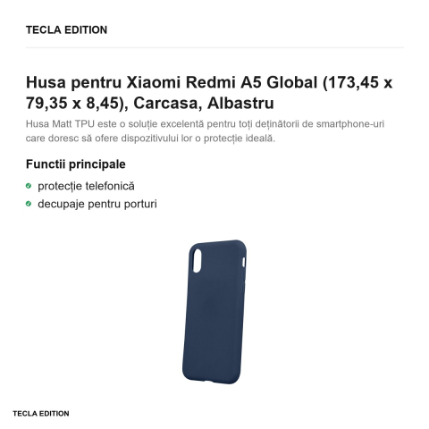 Husa Matt TPU pentru Xiaomi Redmi A5 Global, Carcasa, Albastru [1]