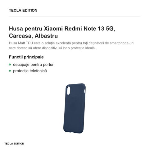 Husa Matt TPU pentru Xiaomi Redmi Note 13 5G, Carcasa, Albastru [1]