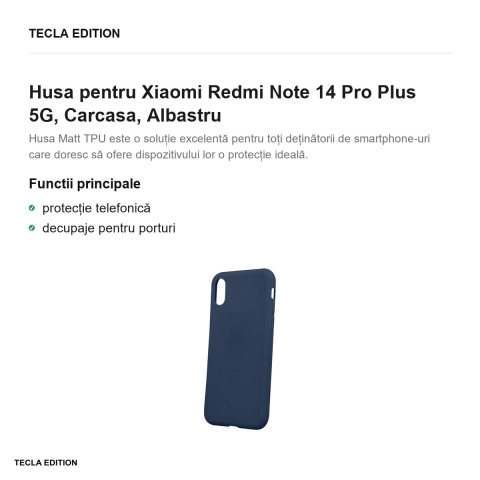 Husa Matt TPU pentru Xiaomi Redmi Note 14 Pro Plus 5G, Carcasa, Albastru [1]