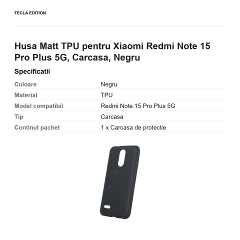 Husa Matt TPU pentru Xiaomi Redmi Note 15 Pro Plus 5G, Carcasa, Negru [2]