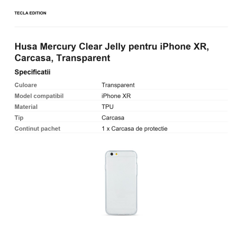 Husa Mercury Clear Jelly pentru iPhone XR, Carcasa, Transparent [2]