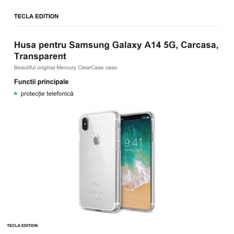 Husa Mercury Clear Jelly pentru Samsung Galaxy A14 5G, Carcasa, Transparent [1]