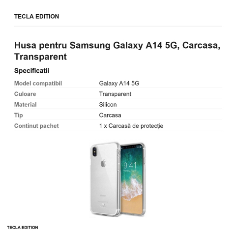 Husa Mercury Clear Jelly pentru Samsung Galaxy A14 5G, Carcasa, Transparent [2]