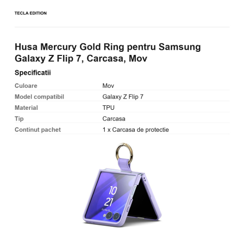Husa Mercury Gold Ring pentru Samsung Galaxy Z Flip 7, Carcasa, Mov [2]
