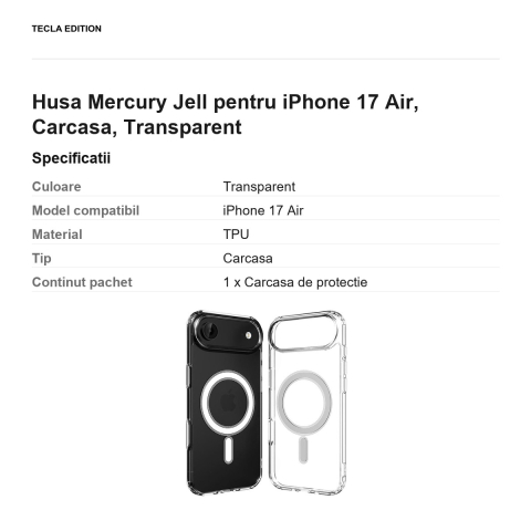 Husa Mercury Jell pentru iPhone 17 Air, Carcasa, Transparent [2]
