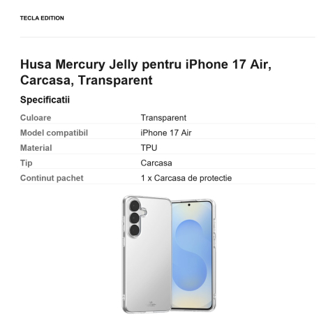 Husa Mercury Jelly pentru iPhone 17 Air, Carcasa, Transparent [2]