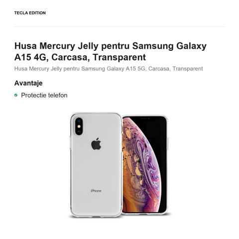 Husa Mercury Jelly pentru Samsung Galaxy A15 4G, Carcasa, Transparent [1]